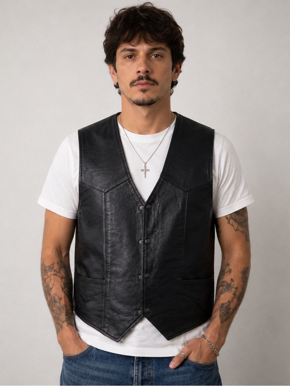 Xelement Men's Black Leather Vest